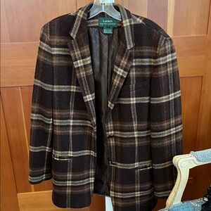 VTG Lauren Ralph Lauren Dark Brown Wool Windowpane Plaid Blazer